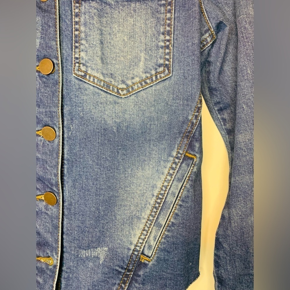 Kut From the Kloth Brene Raw Hem Women’s Stretch Blue Denim Jacket SZ XS! - Picture 5 of 10